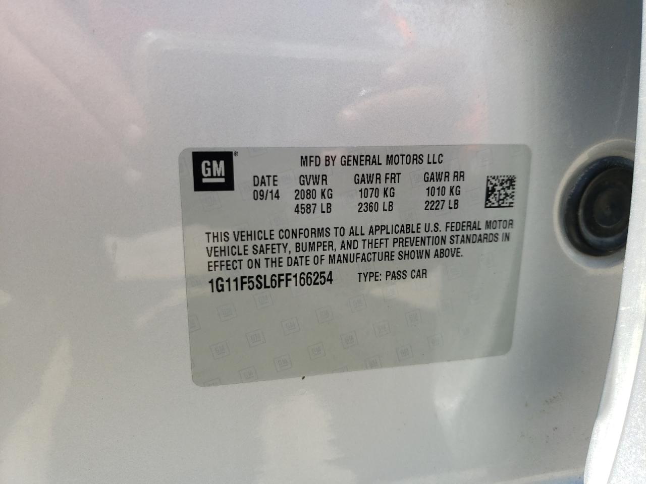 Photo 10 from auction – 2015 CHEVROLET MALIBU LTZ with VIN 1G11F5SL6FF166254