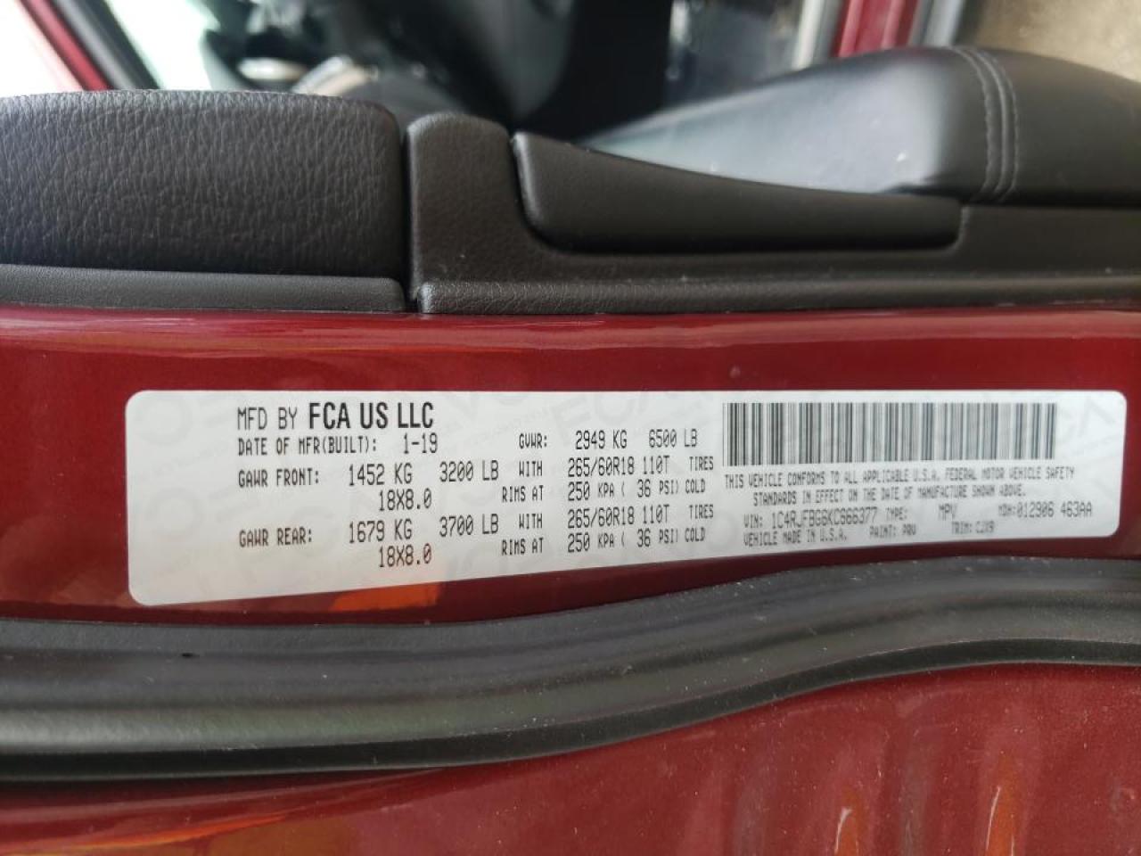 Photo 10 from auction – 2019 JEEP GRAND CHER with VIN 1C4RJFBG6KC666377