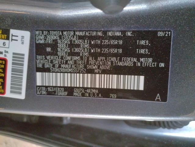 Photo 10 from auction – 2021 TOYOTA HIGHLANDER with VIN 5TDHZRBH0MS557252