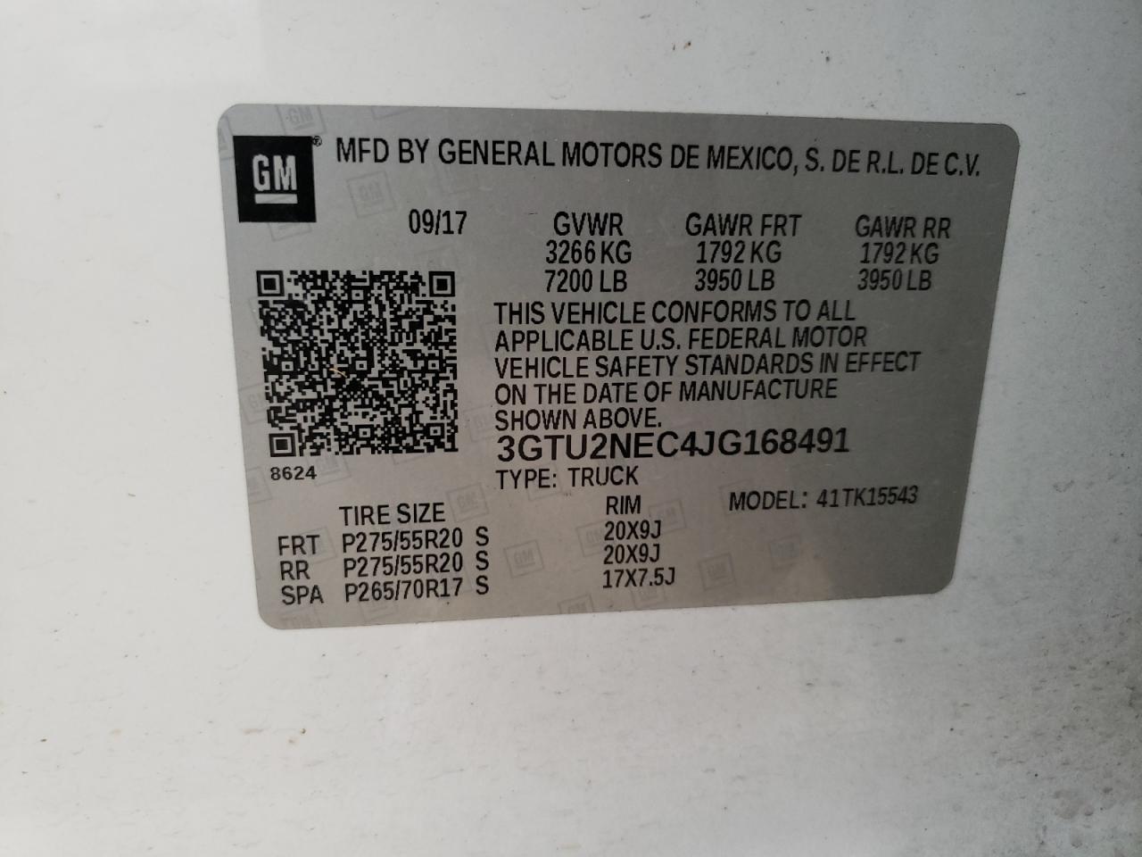 Photo 10 from auction – 2018 GMC SIERRA K15 with VIN 3GTU2NEC4JG168491