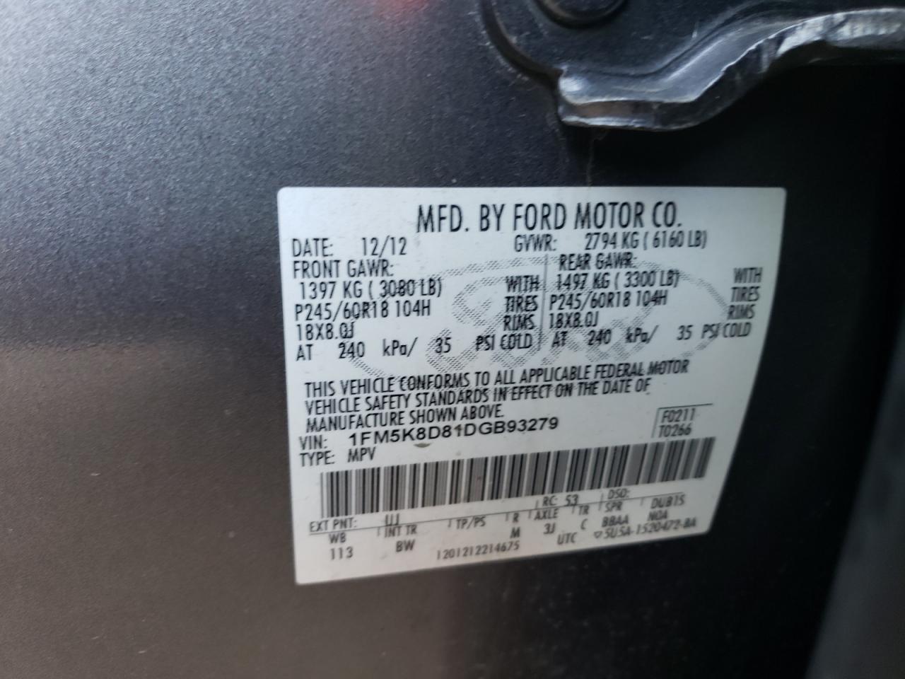 Photo 10 from auction – 2013 FORD EXPLORER with VIN 1FM5K8D81DGB93279