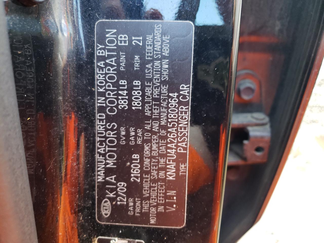 Photo 10 from auction – 2010 KIA FORTE EX with VIN KNAFU4A26A5180964