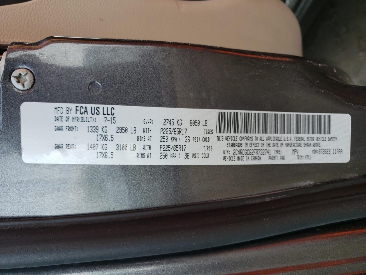Photo 10 from auction – 2015 DODGE GRAND CARA with VIN 2C4RDGCG2FR732741