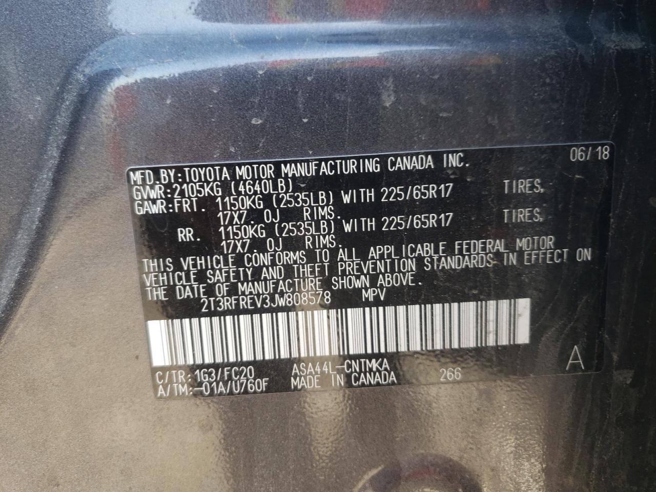Photo 10 from auction – 2018 TOYOTA RAV4 ADVEN with VIN 2T3RFREV3JW808578