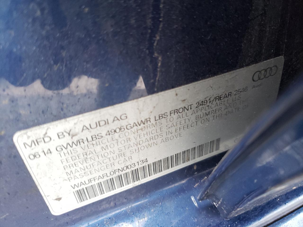 Photo 10 from auction – 2015 AUDI A4 PREMIUM with VIN WAUFFAFL0FN003134