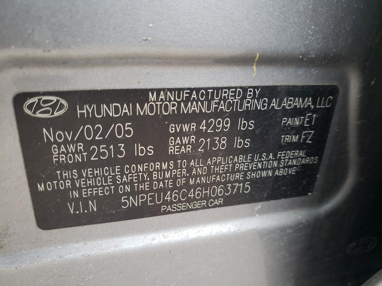 Photo 10 from auction – 2006 HYUNDAI SONATA GLS with VIN 5NPEU46C46H063715