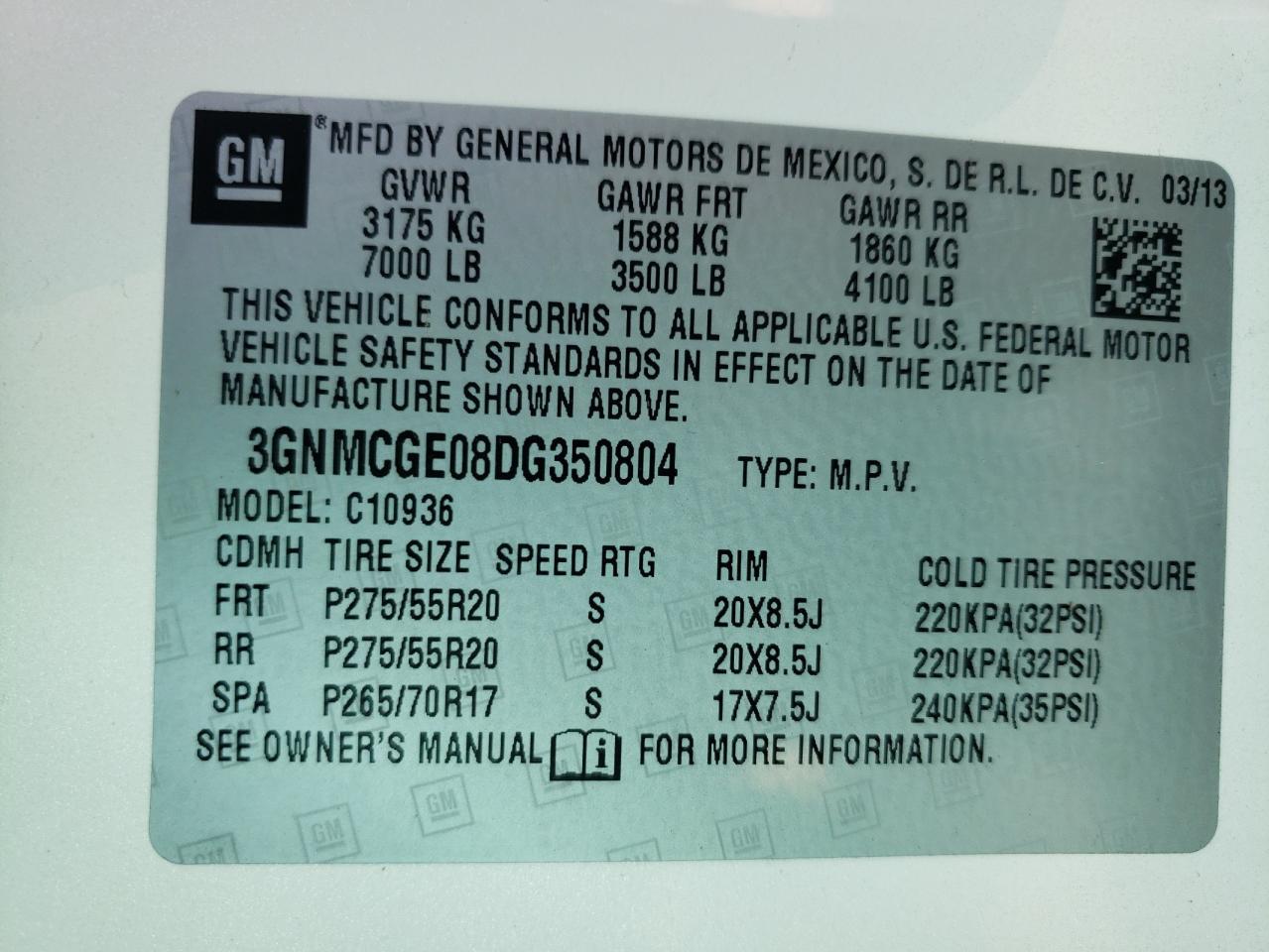 Photo 10 from auction – 2013 CHEVROLET AVALANCHE with VIN 3GNMCGE08DG350804