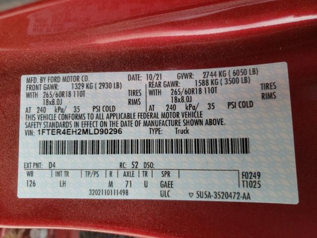 Photo 10 from auction – 2021 FORD RANGER XL with VIN 1FTER4EH2MLD90296