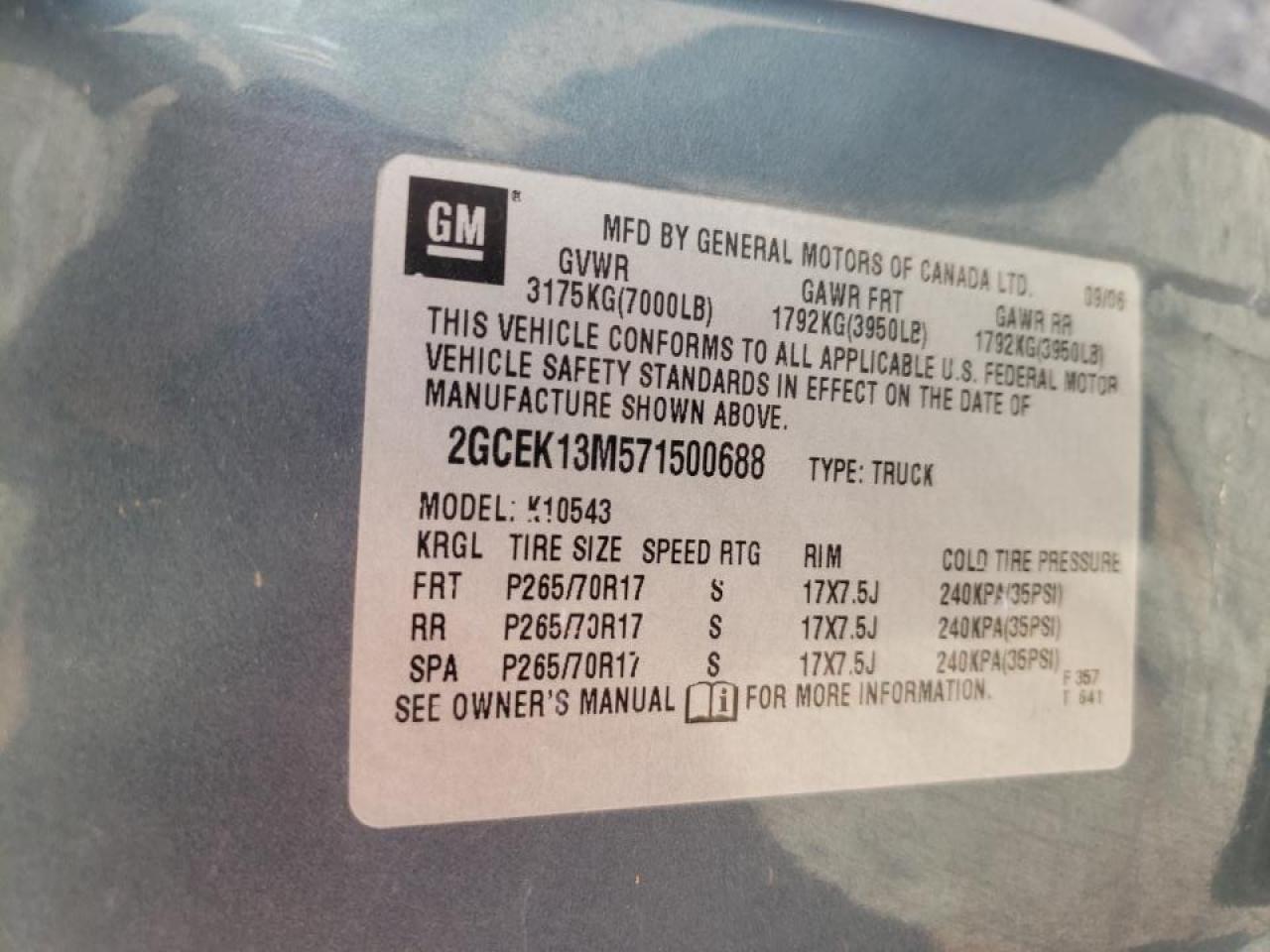 Photo 10 from auction – 2007 CHEVROLET SILVERADO with VIN 2GCEK13M571500688