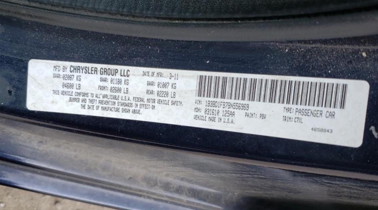 Photo 10 from auction – 2011 DODGE AVENGER MA with VIN 1B3BD1FB7BN556969