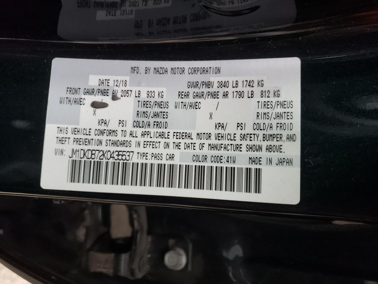 Photo 10 from auction – 2019 MAZDA CX-3 SPORT with VIN JM1DKDB72K0435537