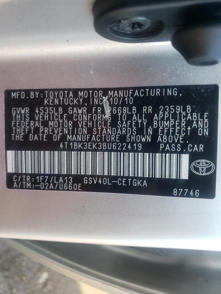 Photo 10 from auction – 2011 TOYOTA CAMRY SE with VIN 4T1BK3EK3BU622419