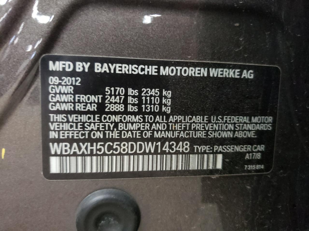 Photo 10 from auction – 2013 BMW 528 XI with VIN WBAXH5C58DDW14348