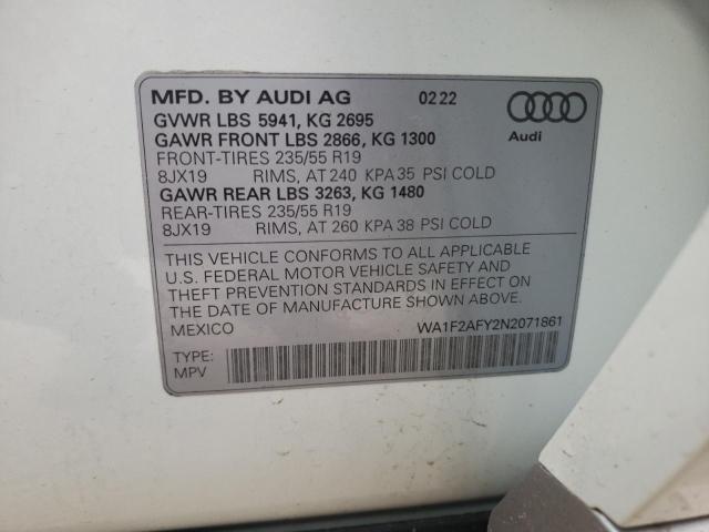 Photo 10 from auction – 2022 AUDI Q5 E PREST with VIN WA1F2AFY2N2071861