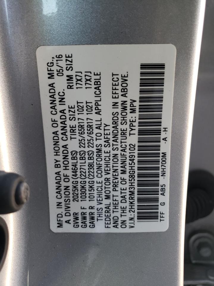 Photo 10 from auction – 2016 HONDA CR-V EX with VIN 2HKRM3H58GH549102