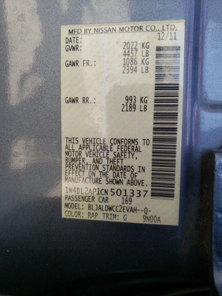 Photo 10 from auction – 2012 NISSAN ALTIMA SR with VIN 1N4BL2AP1CN501337