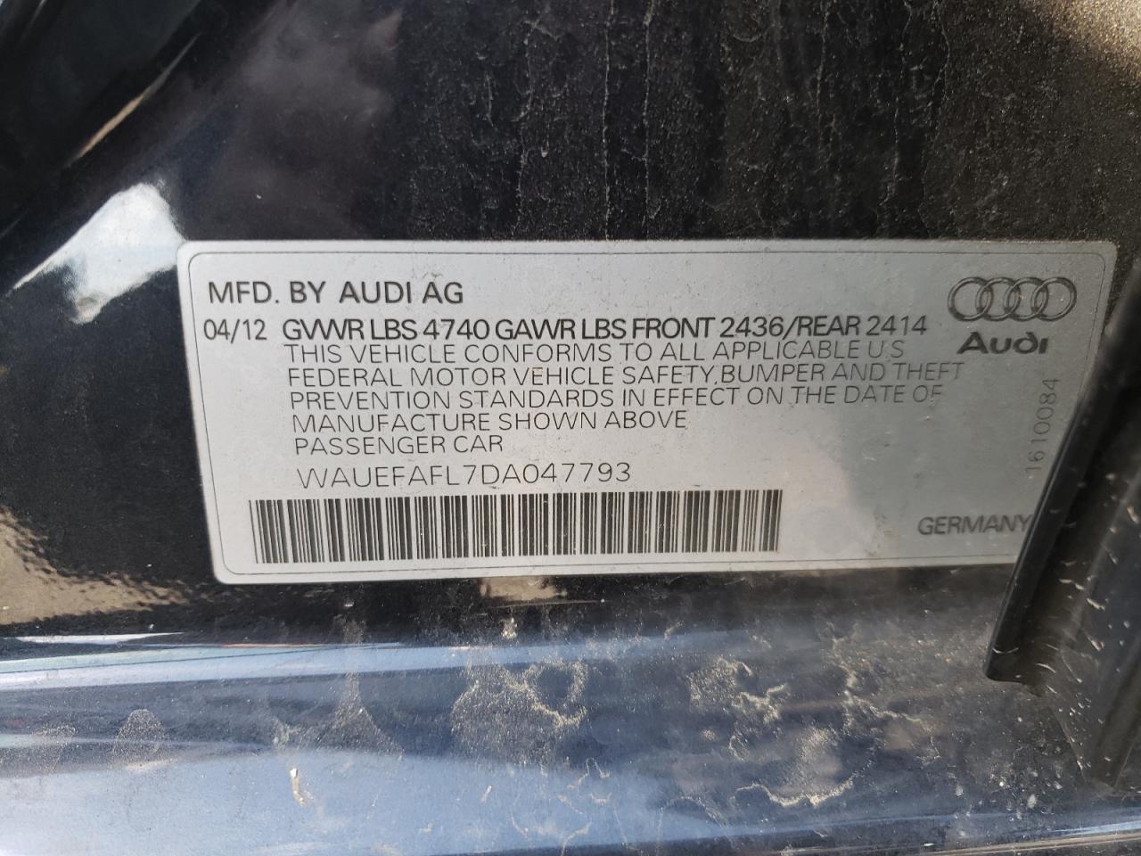 Photo 10 from auction – 2013 AUDI A4 PREMIUM with VIN WAUEFAFL7DA047793