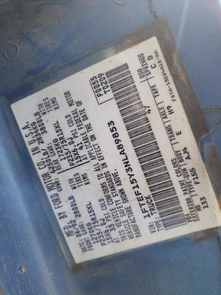 Photo 10 from auction – 1992 FORD F150 with VIN 1FTEF15Y3NLA89853