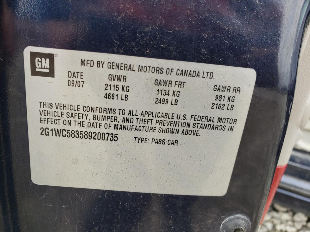 Photo 10 from auction – 2008 CHEVROLET IMPALA LT with VIN 2G1WC583589200735