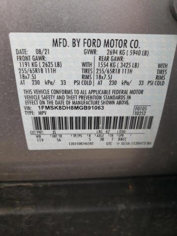 Photo 10 from auction – 2021 FORD EXPLORER X with VIN 1FMSK8DH8MGB91063