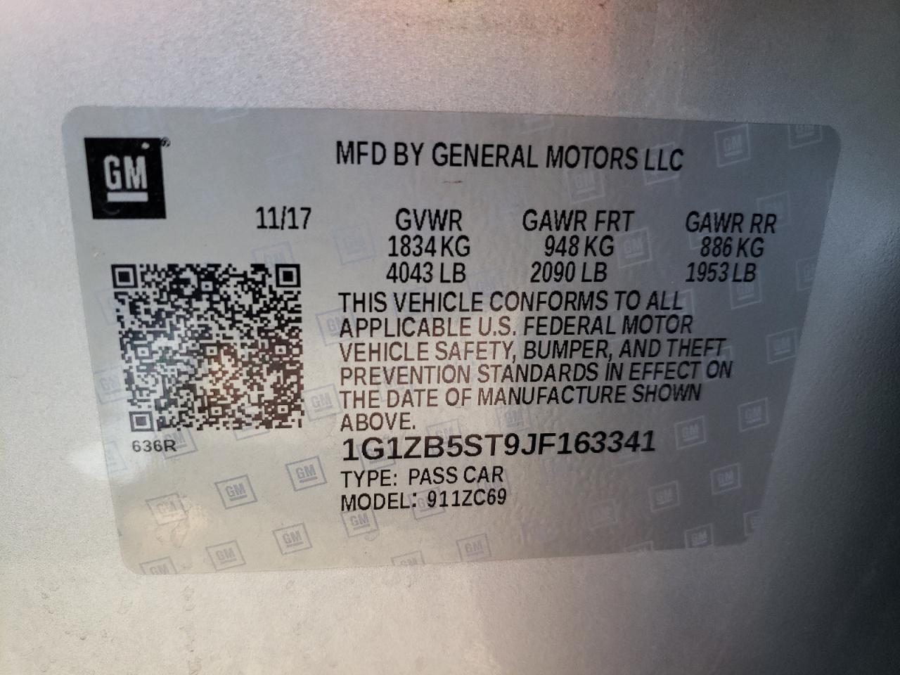 Photo 10 from auction – 2018 CHEVROLET MALIBU LS with VIN 1G1ZB5ST9JF163341