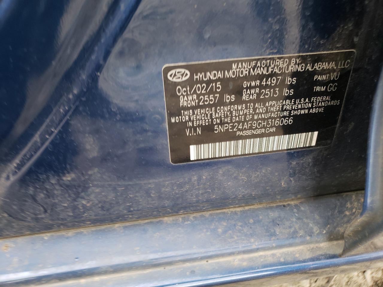 Photo 10 from auction – 2016 HYUNDAI SONATA SE with VIN 5NPE24AF9GH316066