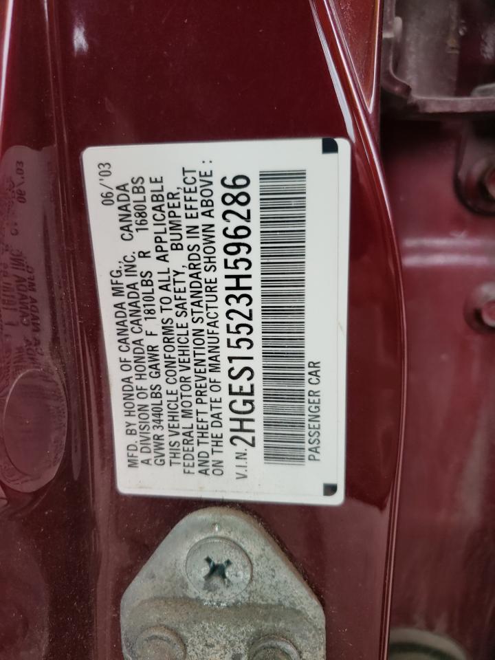 Photo 10 from auction – 2003 HONDA CIVIC LX with VIN 2HGES15523H596286