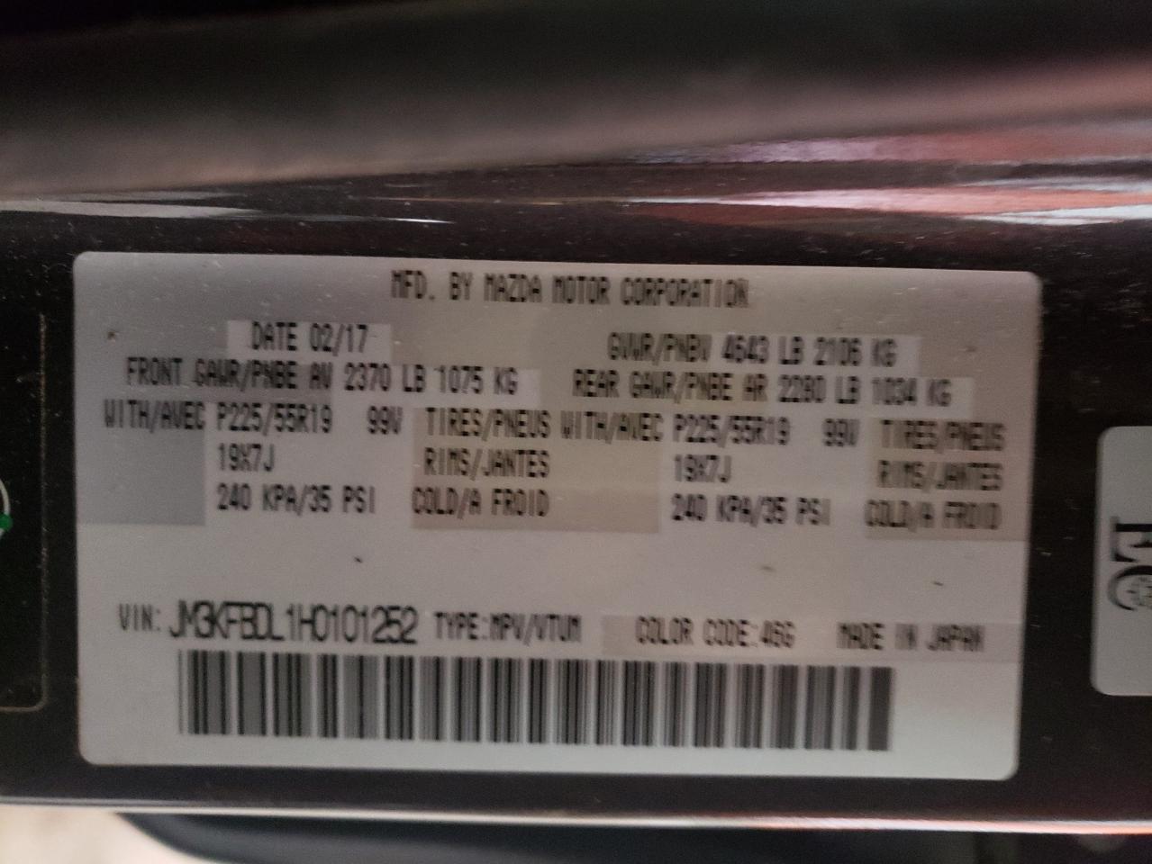 Photo 10 from auction – 2017 MAZDA CX-5 GRAND with VIN JM3KFBDL1H0101252
