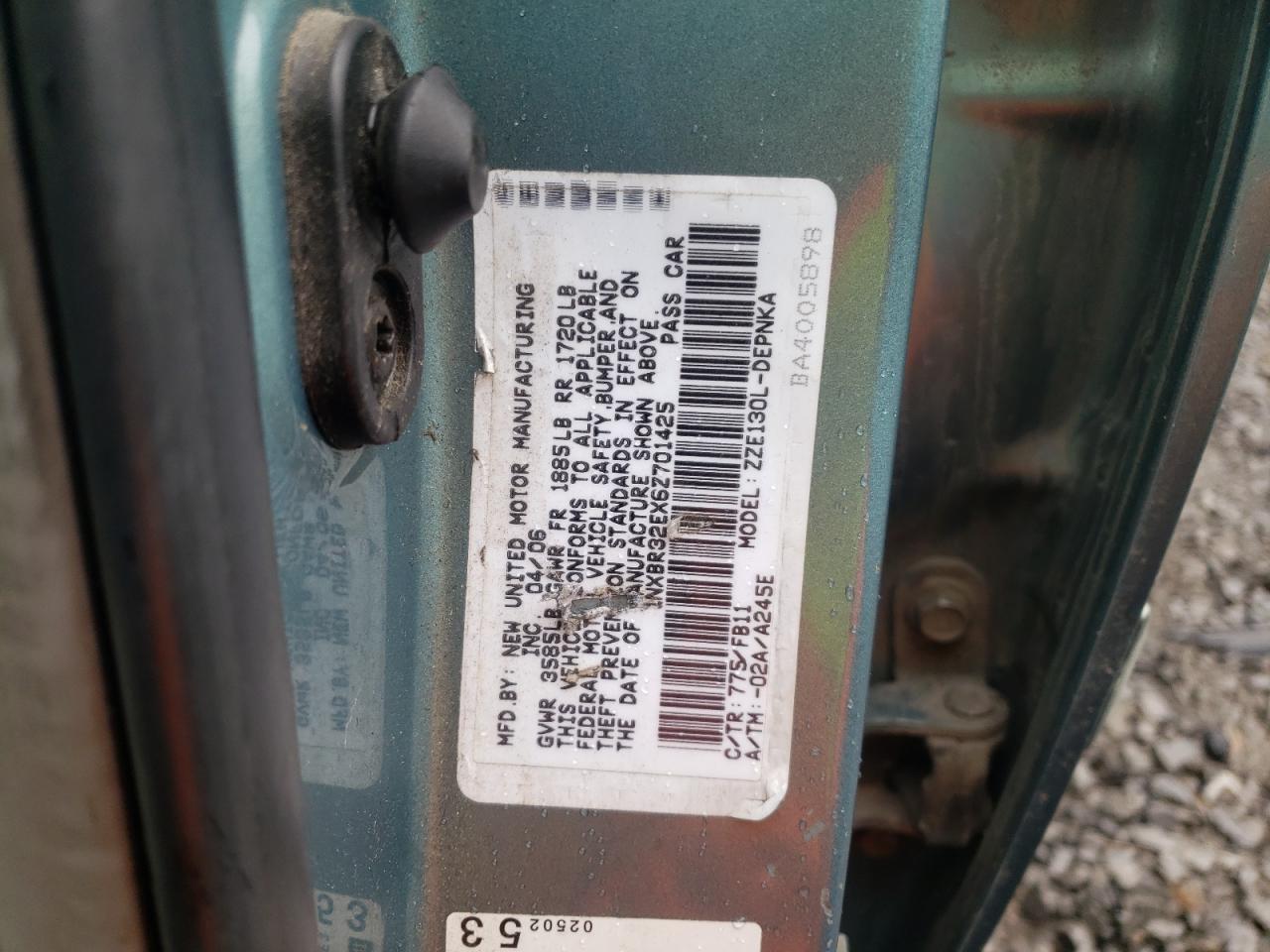 Photo 10 from auction – 2006 TOYOTA COROLLA CE with VIN 1NXBR32EX6Z701425