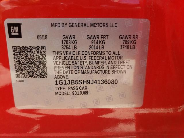 CHEVROLET SONIC LS 2018 with VIN 1G1JB5SH9J4136080 - Photo from auction