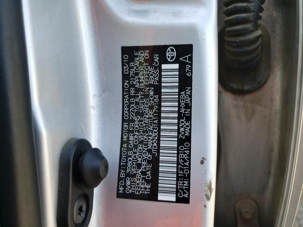 Photo 10 from auction – 2010 TOYOTA PRIUS with VIN JTDKN3DU1A1179184