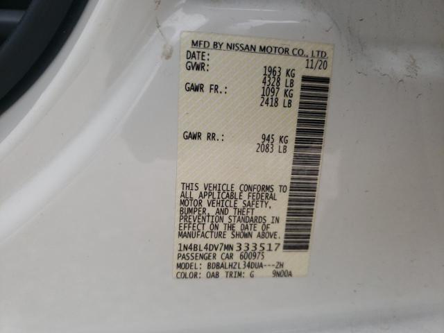 Photo 10 from auction – 2021 NISSAN ALTIMA SV with VIN 1N4BL4DV7MN333517