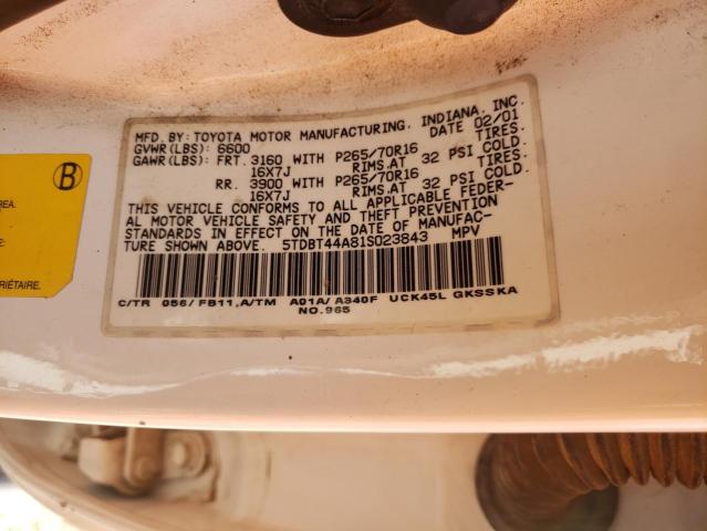 Photo 10 from auction – 2001 TOYOTA SEQUOIA SR with VIN 5TDBT44A81S023843