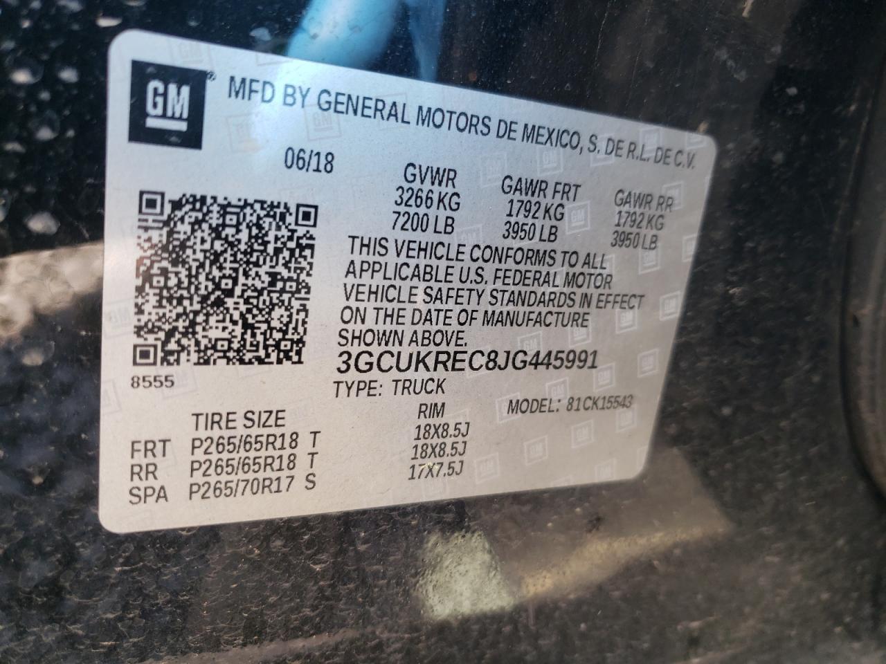 Photo 10 from auction – 2018 CHEVROLET SILVERADO with VIN 3GCUKREC8JG445991