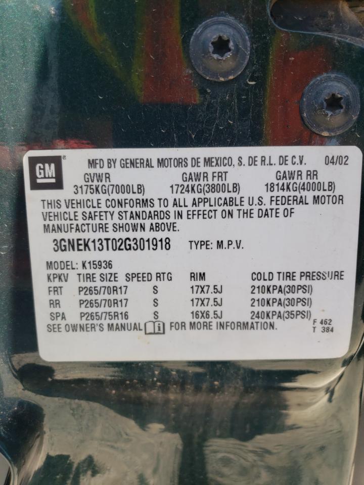 Photo 10 from auction – 2002 CHEVROLET AVALANCHE with VIN 3GNEK13T02G301918