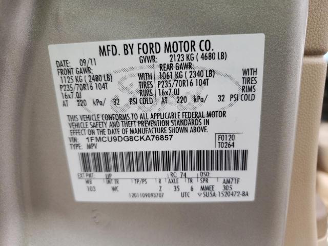 Photo 10 from auction – 2012 FORD ESCAPE XLT with VIN 1FMCU9DG8CKA76857