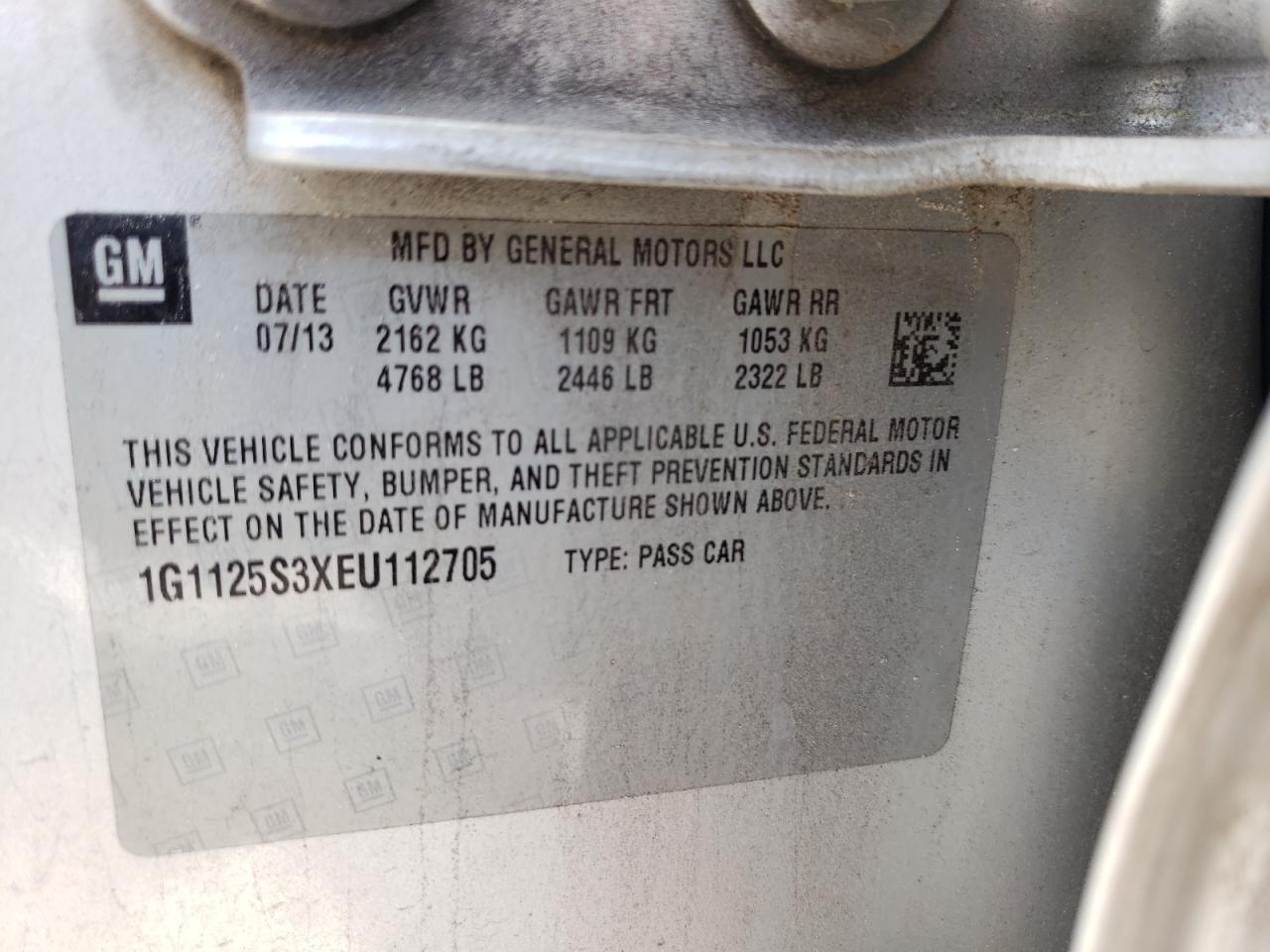 Photo 10 from auction – 2014 CHEVROLET IMPALA LT with VIN 1G1125S3XEU112705
