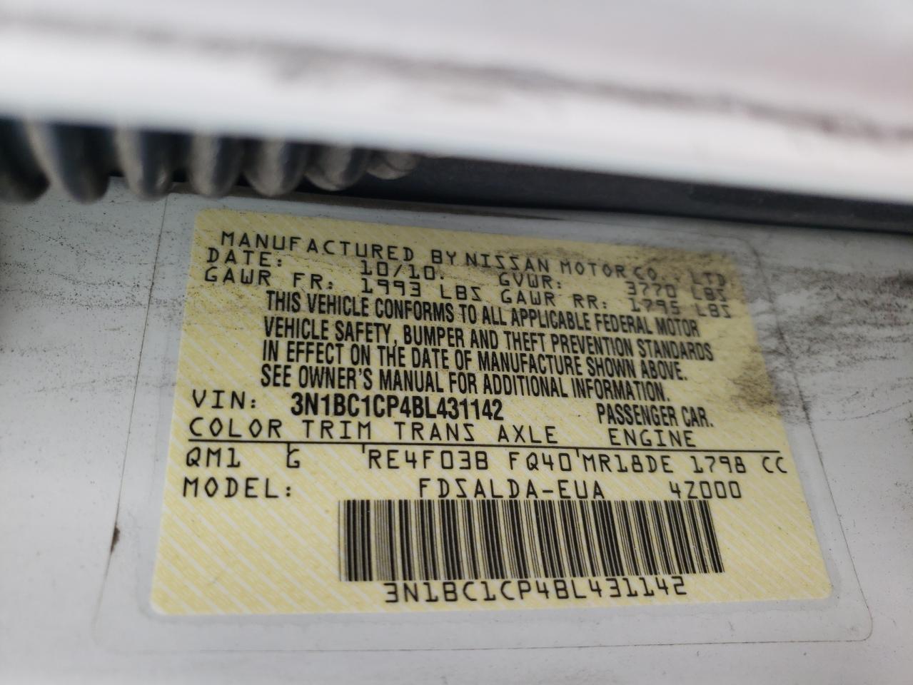 Photo 10 from auction – 2011 NISSAN VERSA S with VIN 3N1BC1CP4BL431142