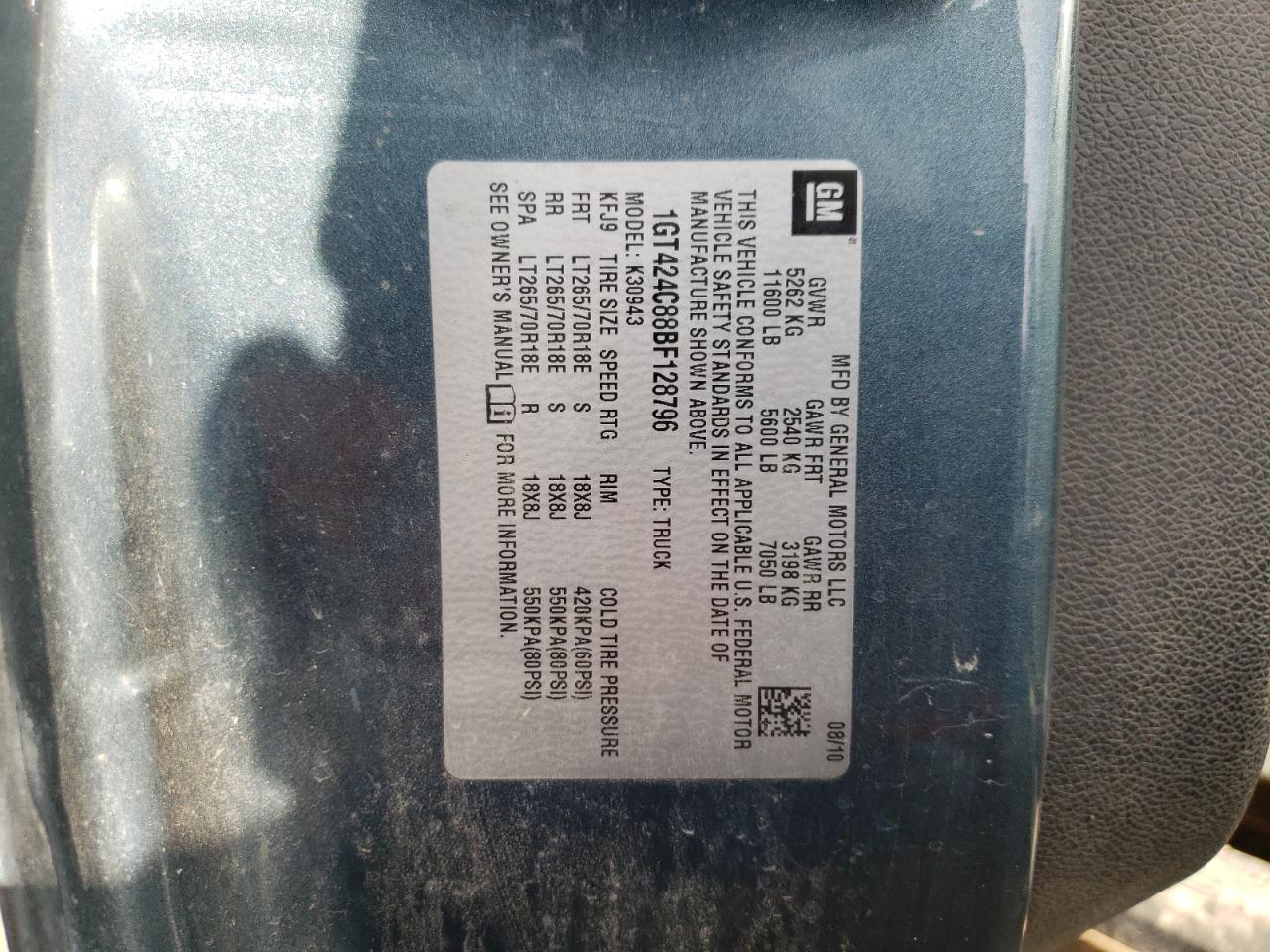 Photo 10 from auction – 2011 GMC SIERRA K35 with VIN 1GT424C88BF128796