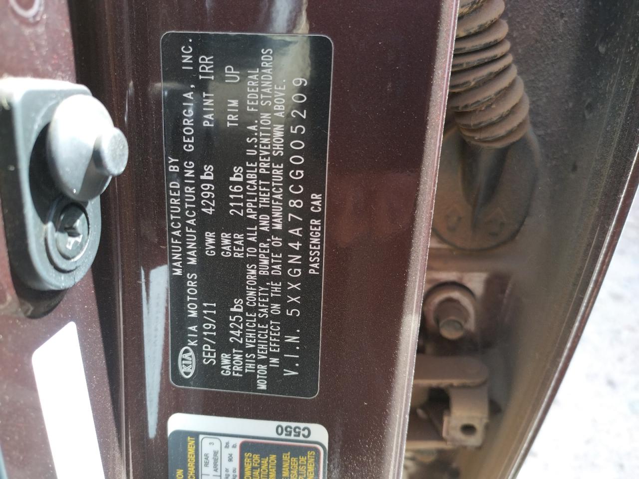 Photo 10 from auction – 2012 KIA OPTIMA EX with VIN 5XXGN4A78CG005209