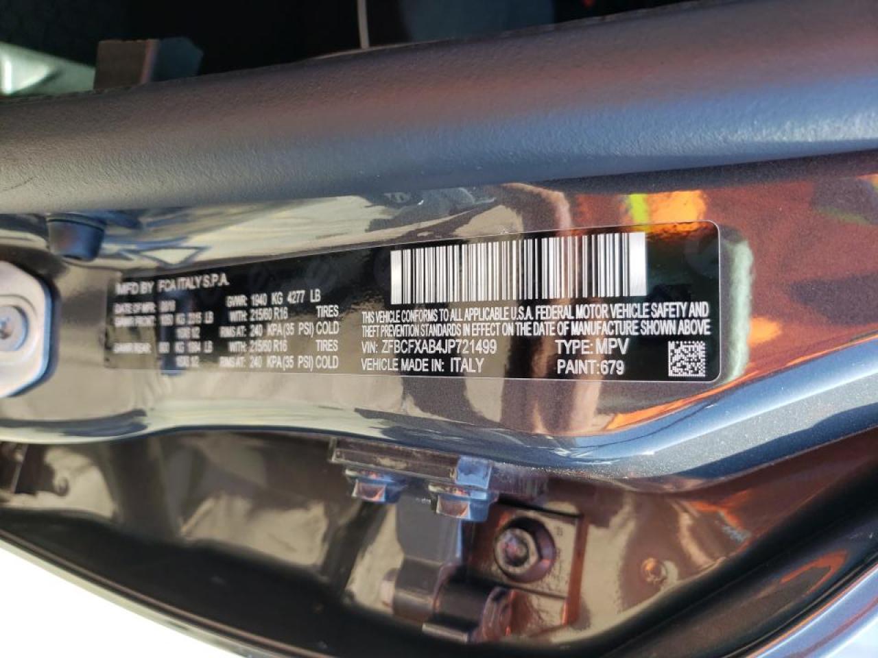 Photo 10 from auction – 2018 FIAT 500X POP with VIN ZFBCFXAB4JP721499