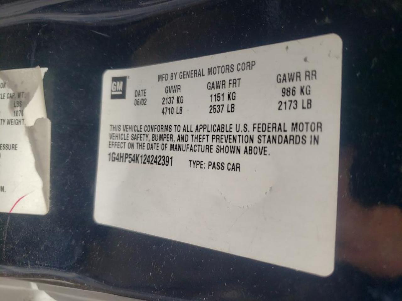 Photo 10 from auction – 2002 BUICK LESABRE CU with VIN 1G4HP54K124242391