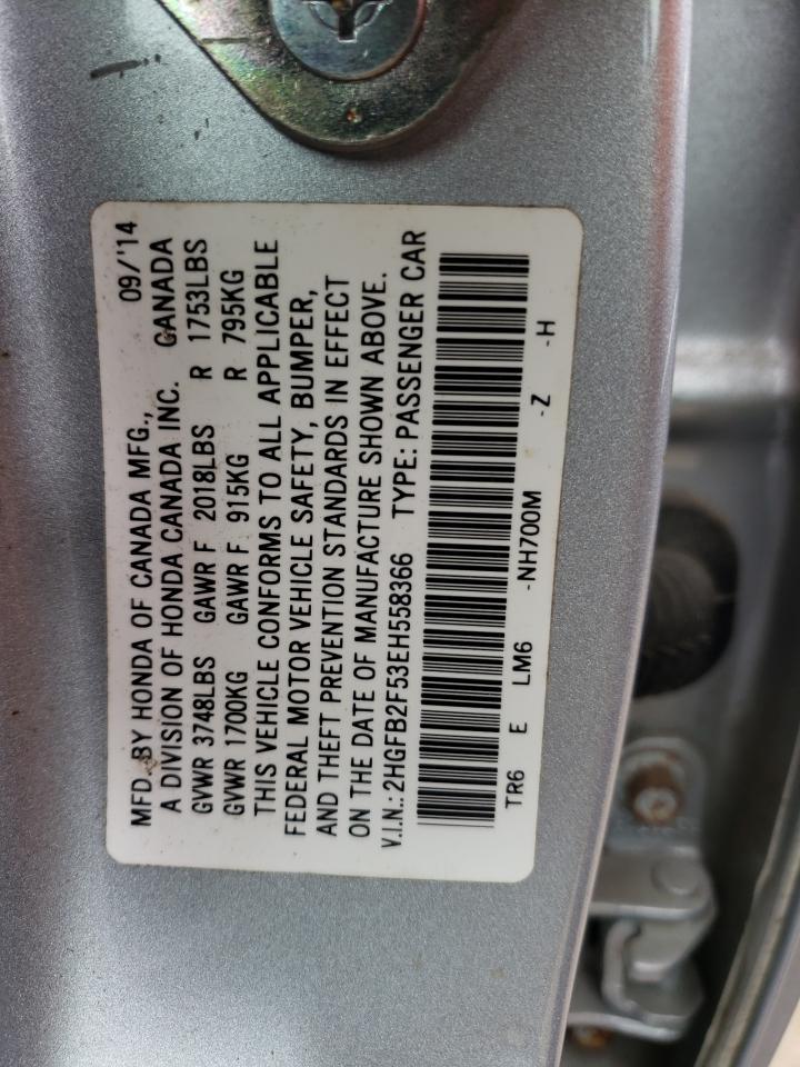 Photo 10 from auction – 2014 HONDA CIVIC LX with VIN 2HGFB2F53EH558366