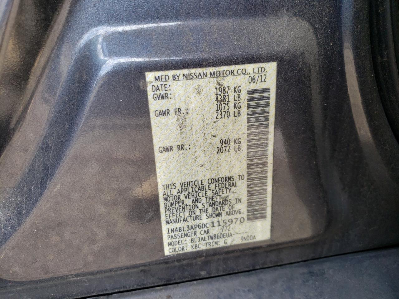 Photo 10 from auction – 2013 NISSAN ALTIMA 3.5 with VIN 1N4BL3AP6DC115970