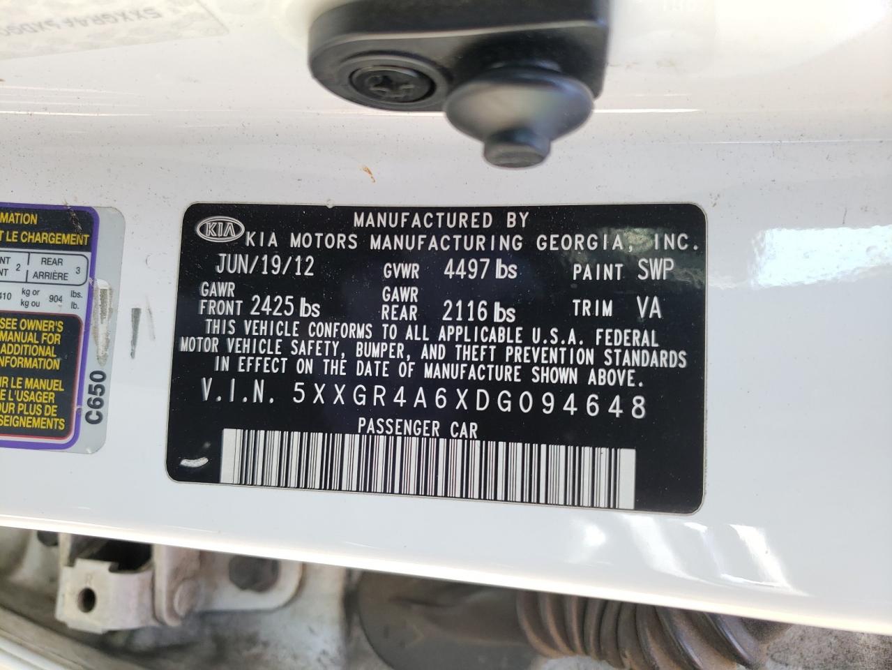 Photo 10 from auction – 2013 KIA OPTIMA SX with VIN 5XXGR4A6XDG094648