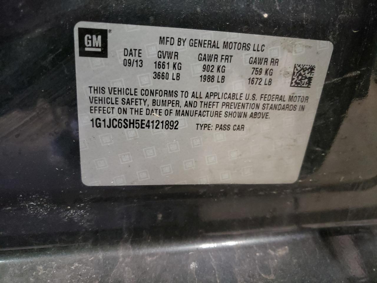 Photo 10 from auction – 2014 CHEVROLET SONIC LT with VIN 1G1JC6SH5E4121892