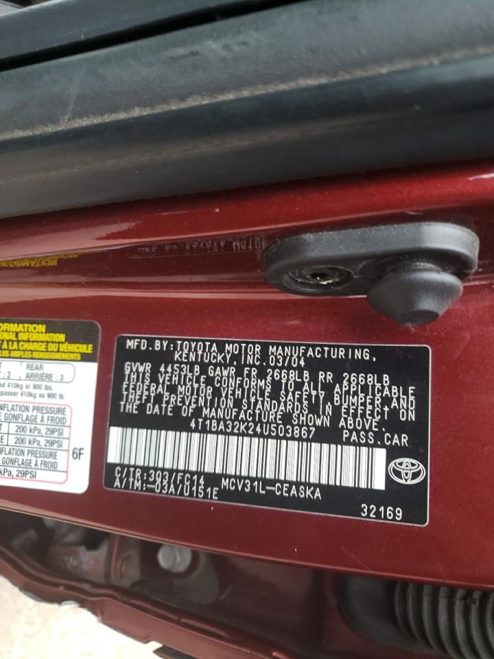 Photo 10 from auction – 2004 TOYOTA CAMRY SE with VIN 4T1BA32K24U503867