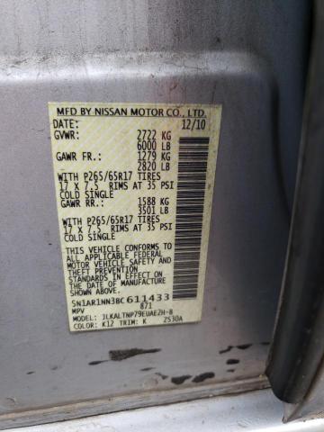 NISSAN PATHFINDER 2011 with VIN 5N1AR1NN3BC611433 - Photo from auction