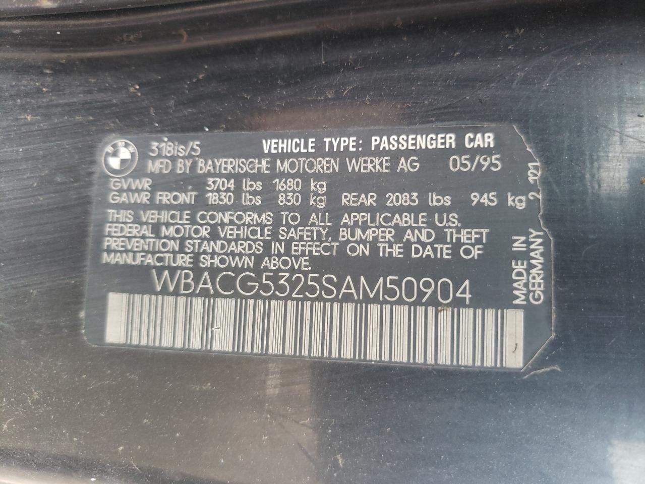Photo 10 from auction – 1995 BMW 318 TI with VIN WBACG5325SAM50904