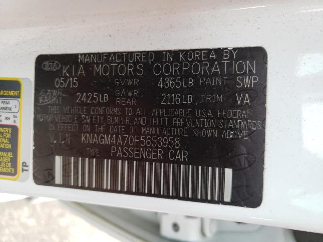 Photo 10 from auction – 2015 KIA OPTIMA LX with VIN KNAGM4A70F5653958